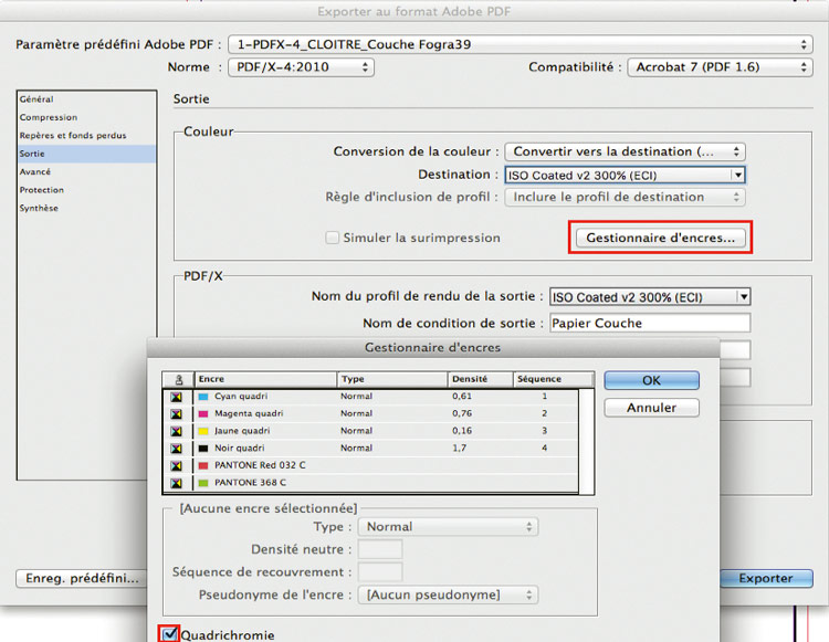 Conversion tons directs dans Suite Adobe pour PDF d'impression