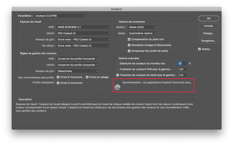 Synchronisation paramètres dans la Suite Adobe